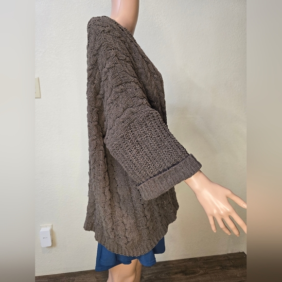 Umgee Cardigan Sweater Women's S/M Brown Chenille Cable Knit Open Front Boho - Picture 5 of 10